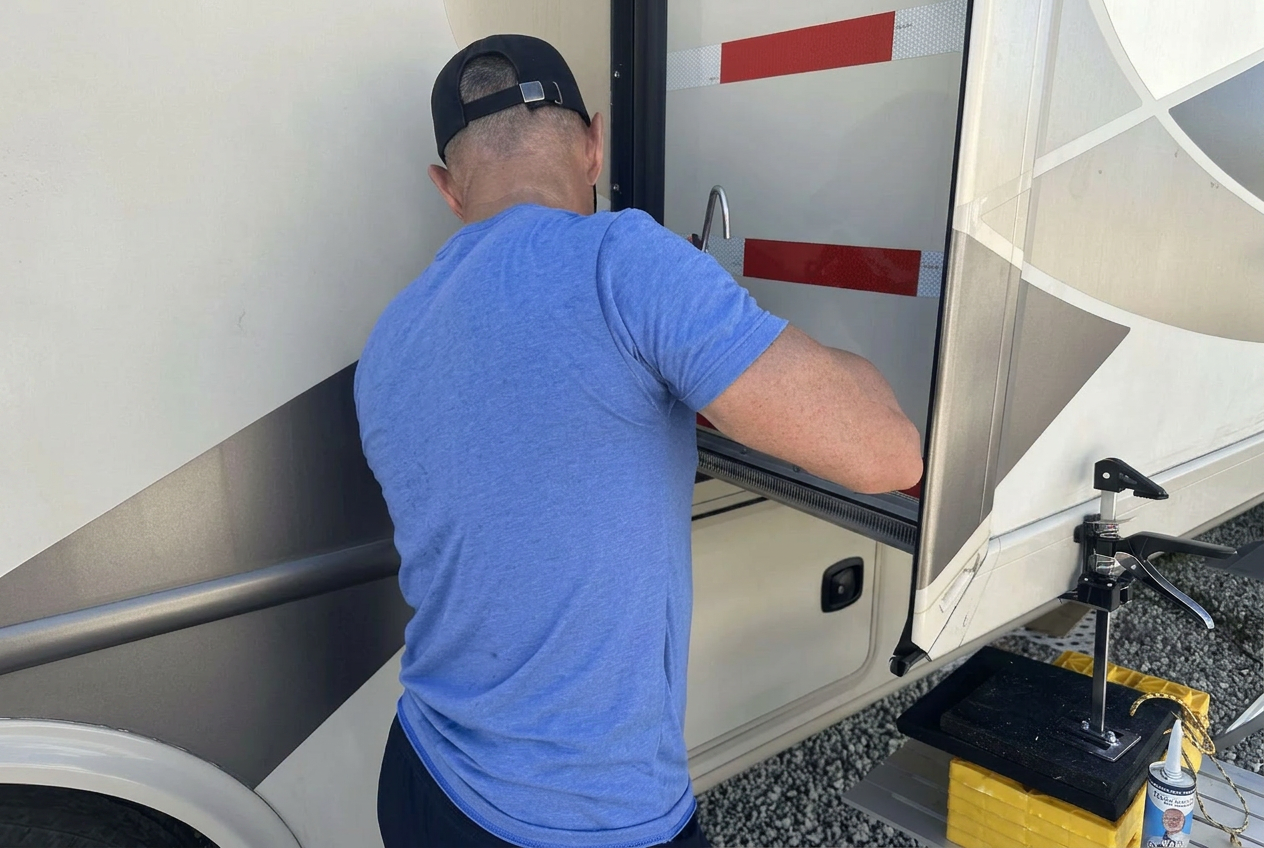 Motorhome Medic technician working on an RV